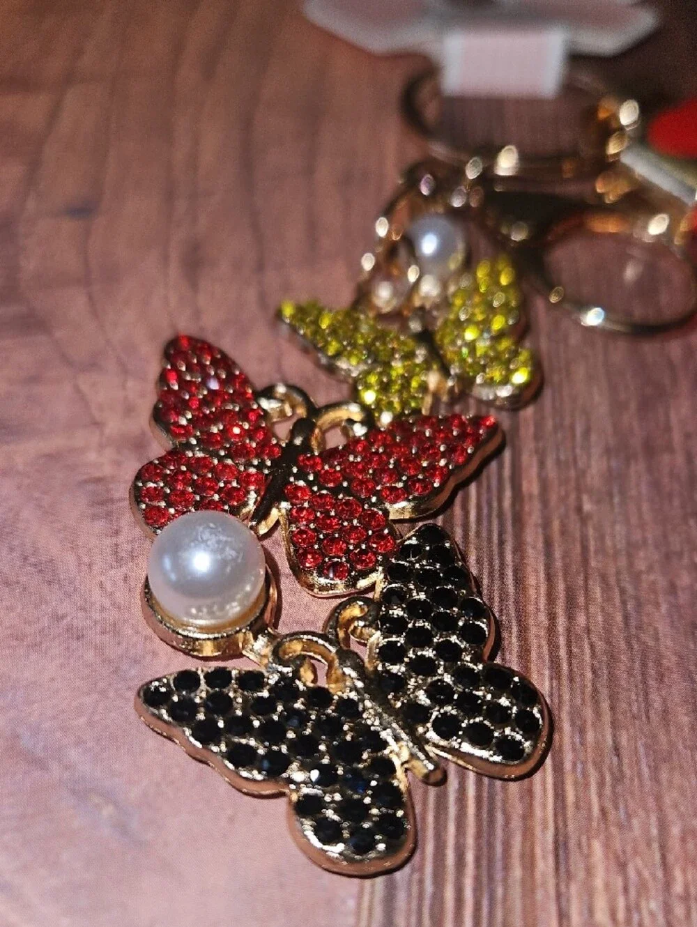 Red Braided Keychain with Gold Butterfly Charms